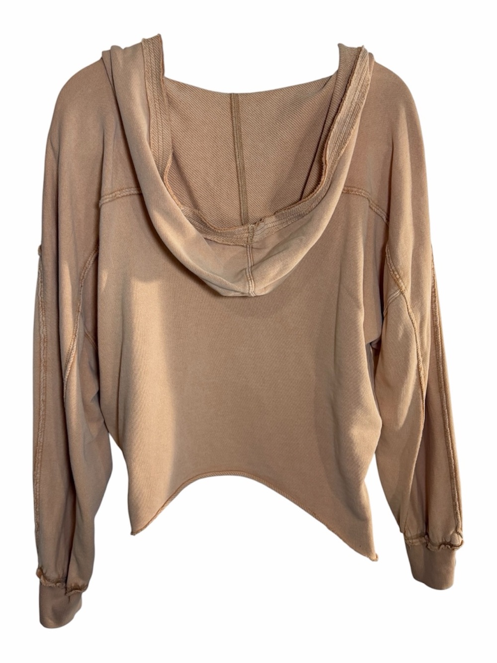 We The PeopleTan Oversized V Neck Hoodie Small Distressed Boho Kangaroo Pocket - Picture 3 of 9